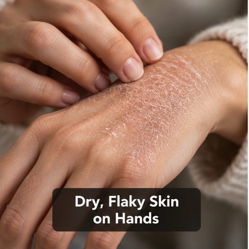Dry, flaky skin on hands from hard water