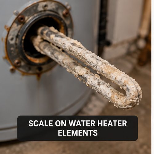 Water heater element covered in thick mineral scale buildup